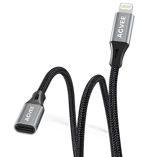 AGVEE 2 Pack 1ft Lightning Extension Cable, Braided Female to Male Extender by AGVEE