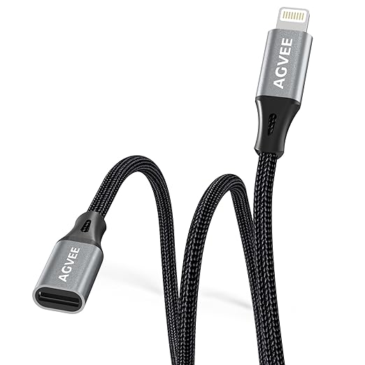 AGVEE 1ft Lightning Extension Cable, Braided Female to Male Extender Full by AGVEE