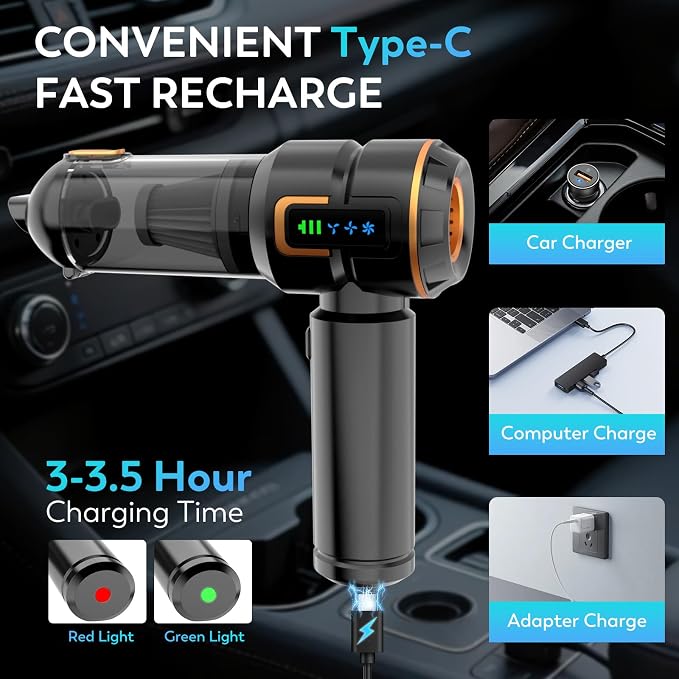 Car Vacuum Cleaner, 22000PA High Power Portable Handheld Car Vacuum & Air Duster - Image 3