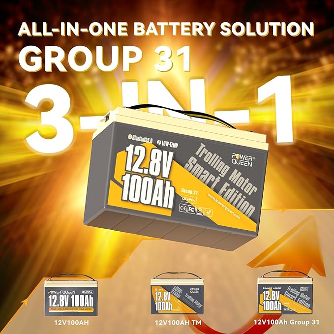 Power Queen 12V 100Ah Group 31 Battery Bluetooth 5.0, Deep Cycle LiFePO4 - Image 2