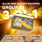 Power Queen 12V 100Ah Group 31 Battery Bluetooth 5.0, Deep Cycle LiFePO4 - Image 2