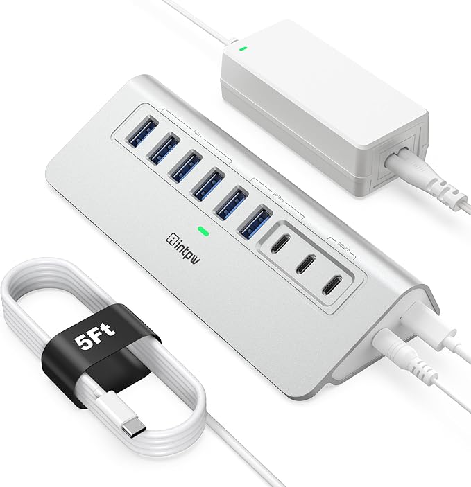 Powered USB Hub 10Gbps, intpw YH6AC 9-Port USB 3.2 /USB C Hub by intpw