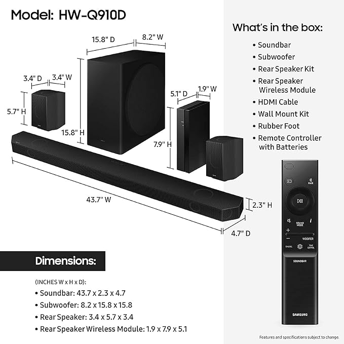 Samsung HW-Q910D 9.1.2 ch Soundbar w/Dolby Audio, Surround Sound Expansion - Image 2