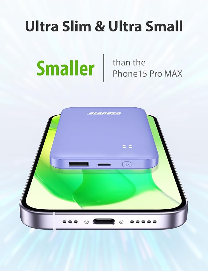 Alongza Portable Charger Built-in Cables and AC Wall Plug, Slim Fast Charging - Image 4