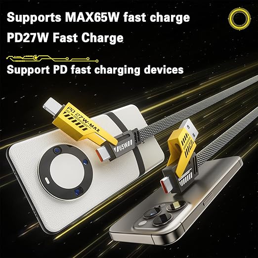 2Pack 4 in 1 Fast Charging Cable, Transferring Data, 6.65 Ft, Braided Cable 65W - Image 5
