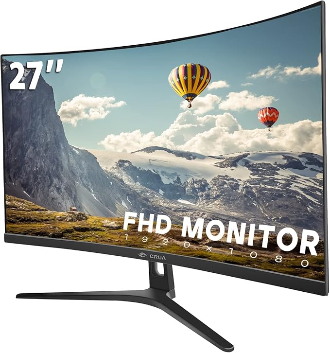 CRUA 27" Curved Monitor, FHD VA Panel, 120% sRGB Professional Computer Monitor by CRUA