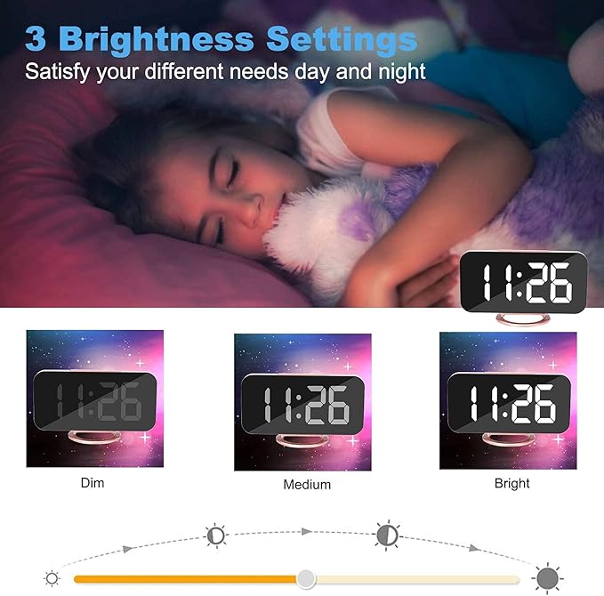 SZELAM Alarm Clock for Bedroom, LED and Mirror Digital Clock Large Display - Image 3