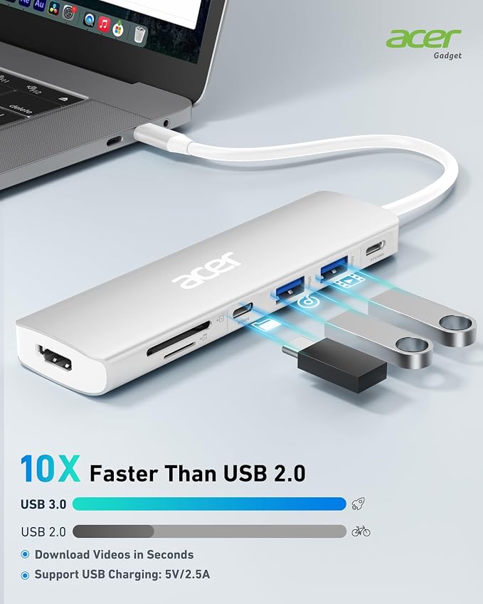 Acer USB C Dock, 7 in 1 USB C to HDMI Hub, 2 USB 3.1 GEN1 and 5Gbps Type-C Data - Image 4