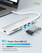 Acer USB C Dock, 7 in 1 USB C to HDMI Hub, 2 USB 3.1 GEN1 and 5Gbps Type-C Data - Image 4