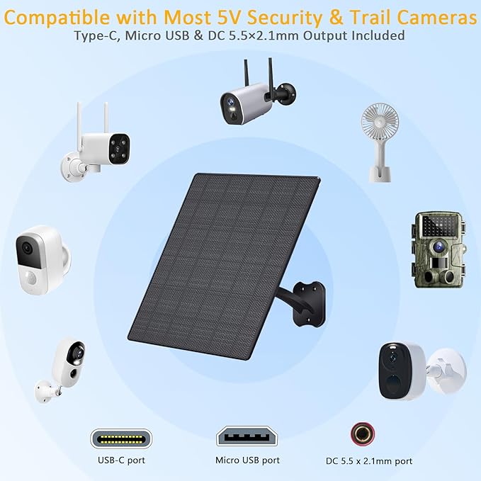 Zivif 10W Solar Panel for Security Cameras, 5V Solar Charger - Image 3