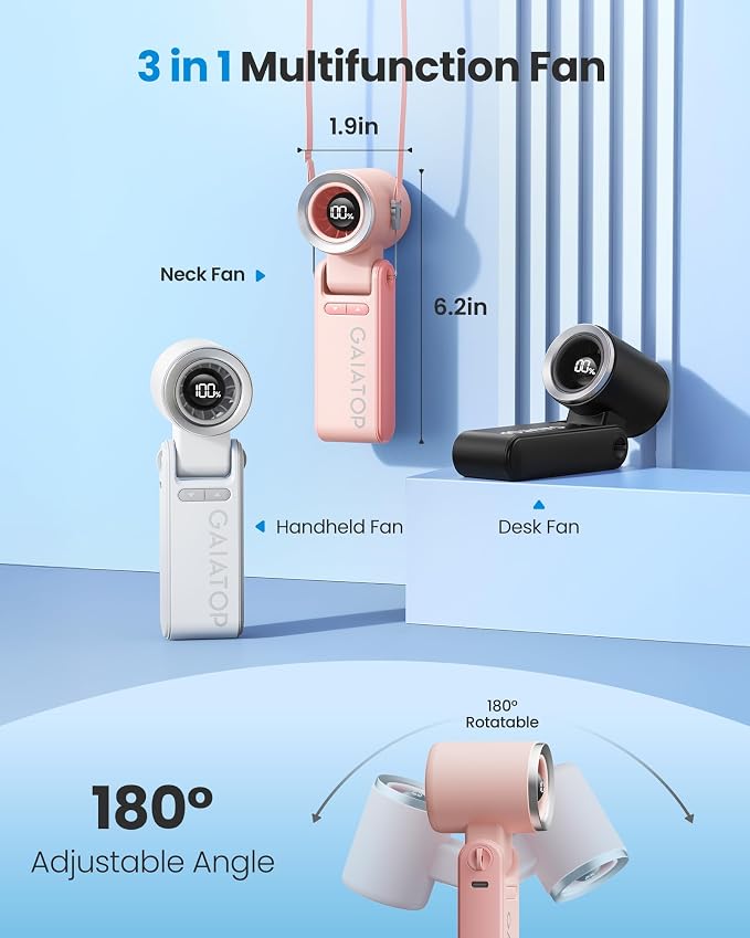 Gaiatop Portable Handheld Mini Fan, 21 Working Hours 6 Speeds, Rechargeable - Image 4