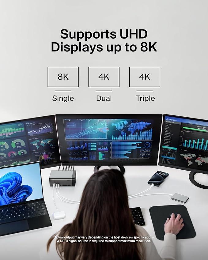 Belkin USB-C Hub, 11-in-1 Pro GaN Dock 150W, 3.5mm Port, 4K HDMI Ports - Image 6