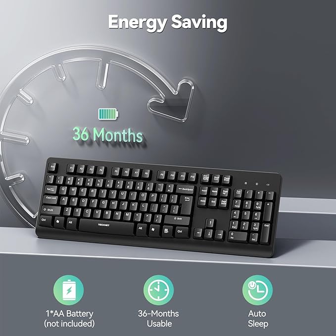 TECKNET Wireless Keyboard, 2.4G Silent Full-Size USB Keyboard - Image 2