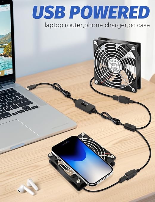 2 Packs AmRunJe 120mm x 25mm USB Cooling Fan 5V Brushless Dual Fan - Image 4