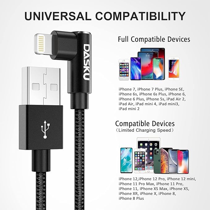 Short iPhone Charger 1FT 2Pack 12 inch 90 Degree Lightning Cable Fast Nylon - Image 7