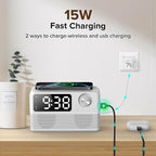 15W Fast Wireless Charger with Bluetooth Speaker and Alarm Clock Radio - Image 3