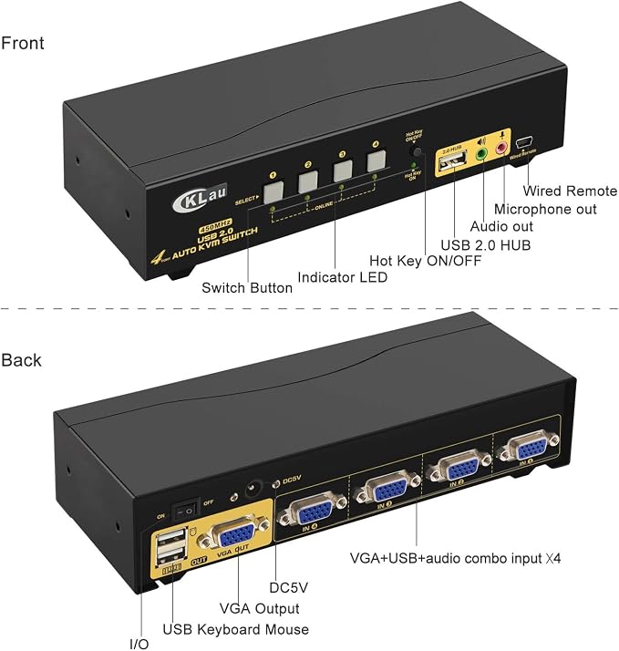 CKLau 4 Port 450MHz USB Auto VGA KVM Switch - Image 4