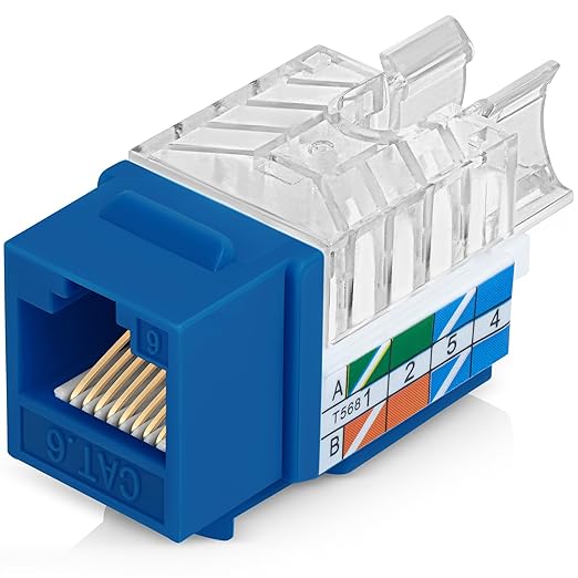 Everest 45° Angled RJ45 Cat6 Keystone Jacks 10-Pack in Blue by EverestMediaSolutions