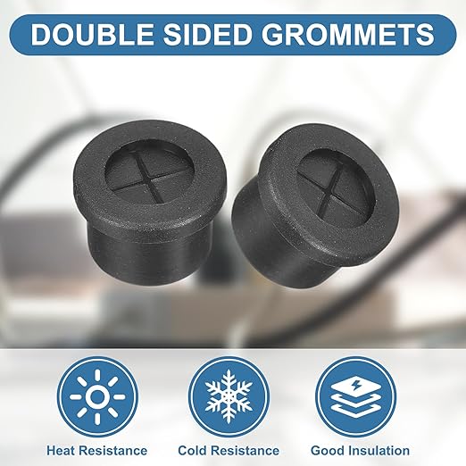 uxcell 4Pcs Cable Cord Grommet, 9/16" Rubber Desk Grommets Wire Pass Through - Image 3