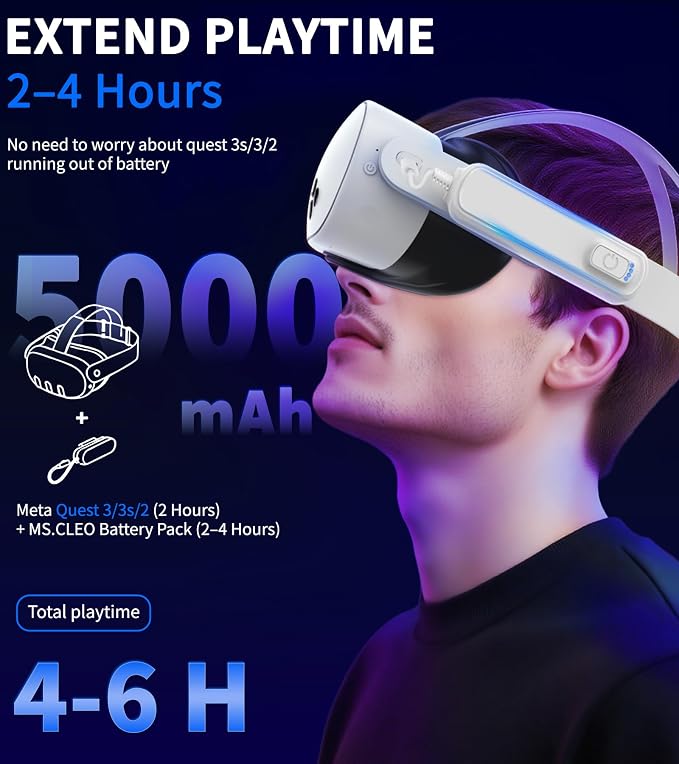 Battery Pack for Meta/Oculus Quest 3S/3/2, 5000mAh Battery VR Charger, Extend - Image 2