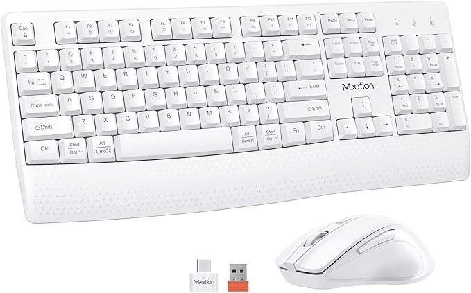 MEETION White Wireless Keyboard and Mouse, 2.4G USB Receiver Plug-and-Play by MEETION