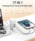 Power Strip Tower with Night Light, 15W Surge Protector Power Strip with USB - Image 2