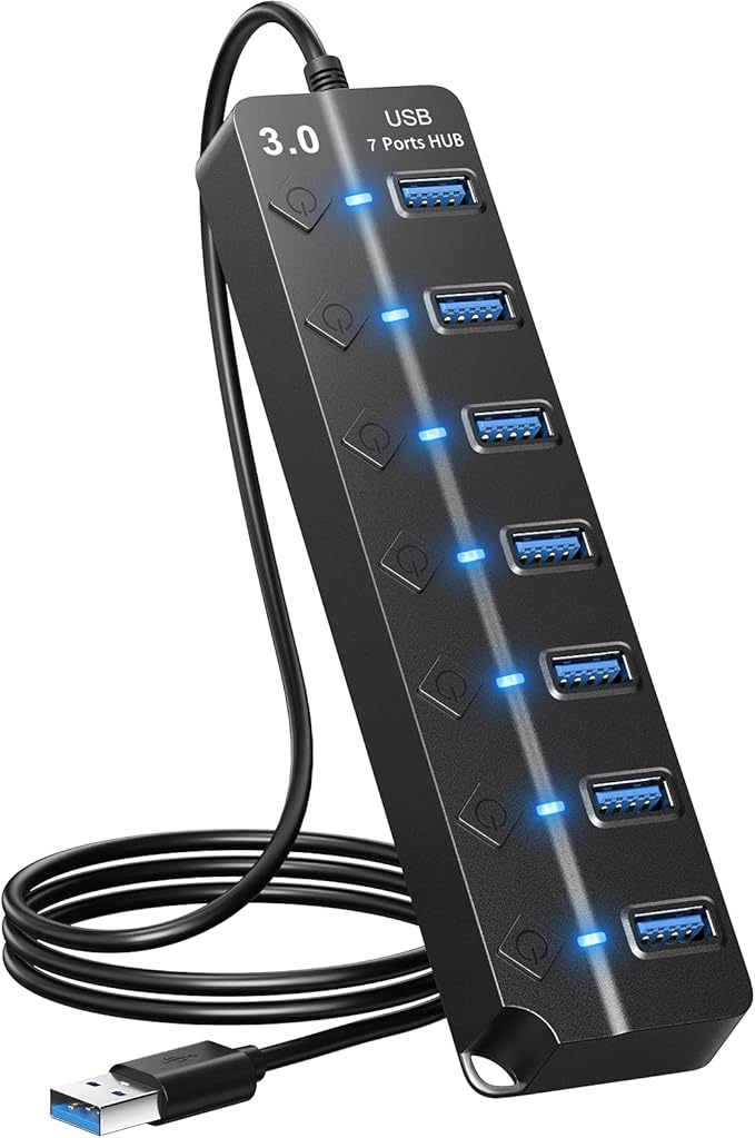 ONFINIO USB Hub 3.0, 7-Port USB Hub Splitter by Onfinio