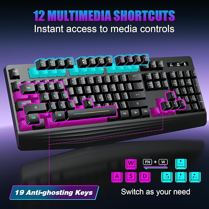 Wireless Gaming Keyboard, RGB & Single-Color Backlit, Full-Size Waterproof - Image 7