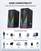 Computer Speakers with 6 Colorful RGB Lights, USB Powered 3.5mm Aux with Loud - Image 5