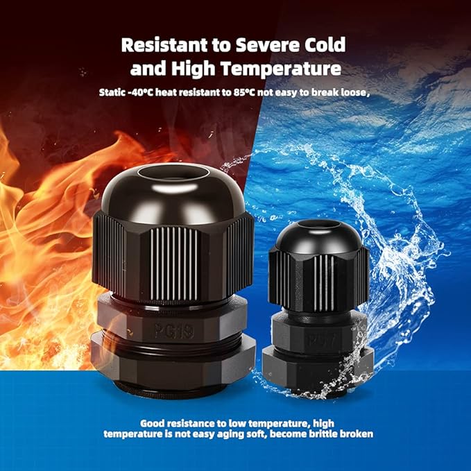 Nylon Cable Gland Kit, CGELE 50 Pack Plastic Waterproof Adjustable Connector - Image 3
