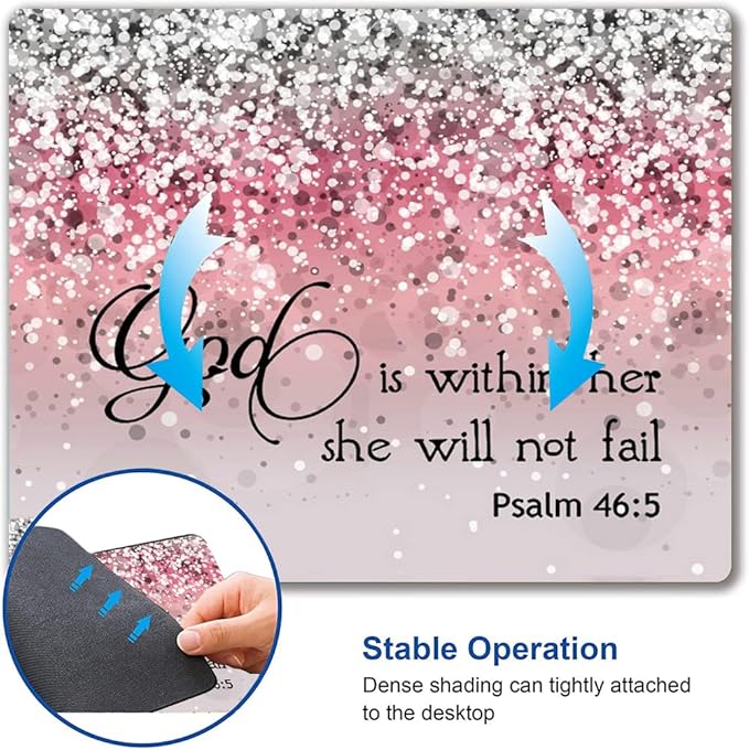 Mouse Pad, Bible Verse Pink Sparkles Glitter Mouse pad, Square Waterproof Mouse - Image 6