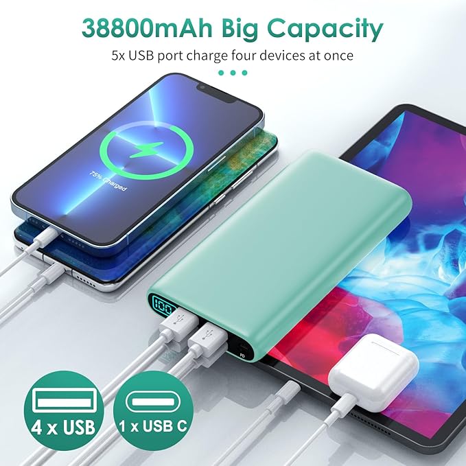 Portable Charger 38800mAh, LCD Display Power Bank, 5 USB Outputs Battery Pack - Image 4