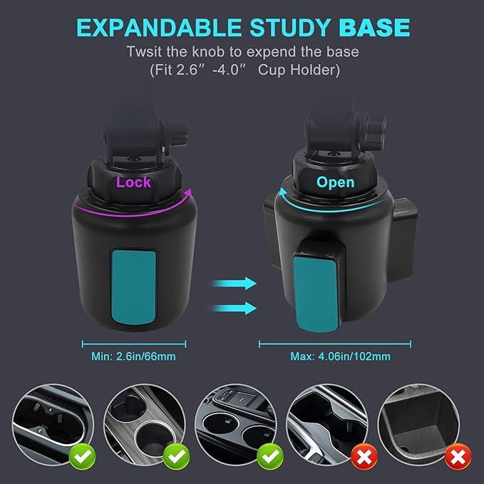 Cup Holder Car Tablet Mount, 360° Adjustable 2-Arm Stand Holder - Image 2