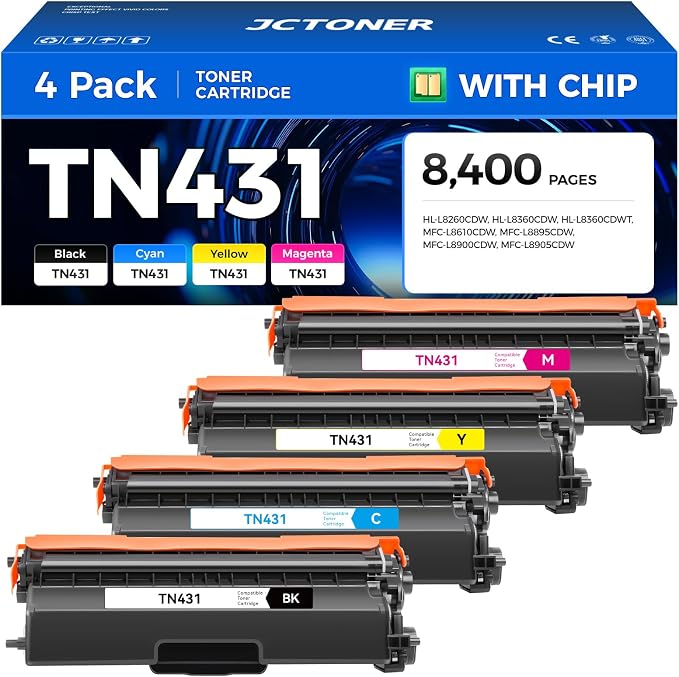 TN431 Toner Cartridge Set 4-Pack Replacement Compatible by JCTONER