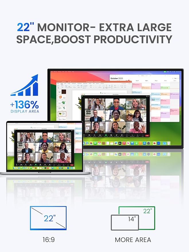 UPERFECT 22" 2K QLED Portable Touchscreen Monitor w/VESA & 180° Adjustable Stand - Image 2
