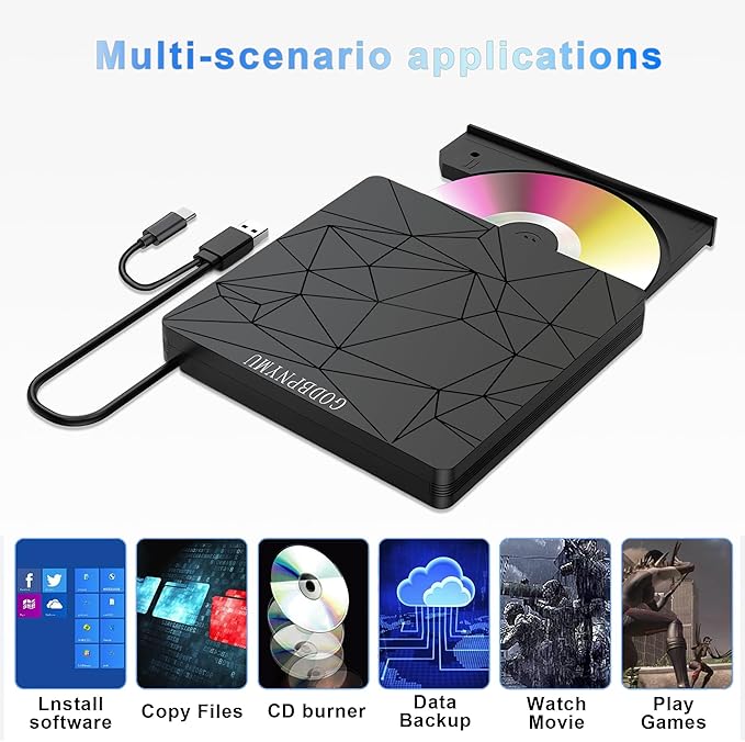External DVD Drive USB 3.0 USB-C CD Burner CD/DVD Player Optical Drive - Image 7
