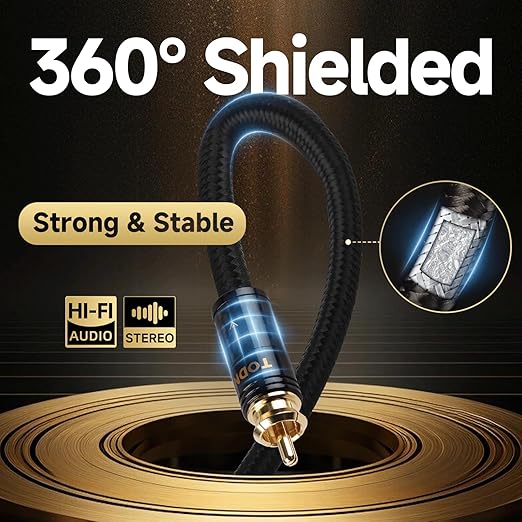 TODN HiFi RCA Cables Audiophile 2 RCA Male to Male Shielded Audio Cable - Image 2