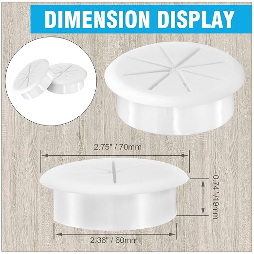 2-3/8" White Desk Grommet, JTemgle Flexible Cable Grommet Rubber Cable Hole - Image 2