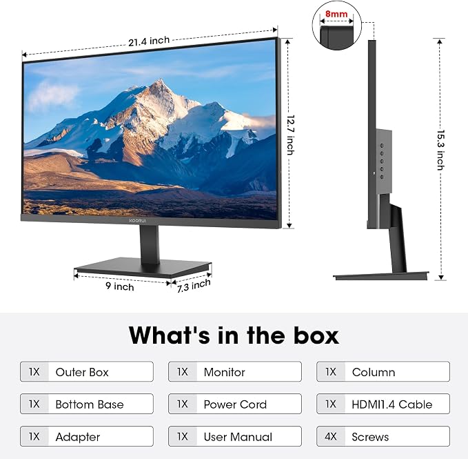 KOORUI 24-inch Computer Monitor Full HD 1920 x 1080p 100Hz VA Display 3000:1 - Image 8