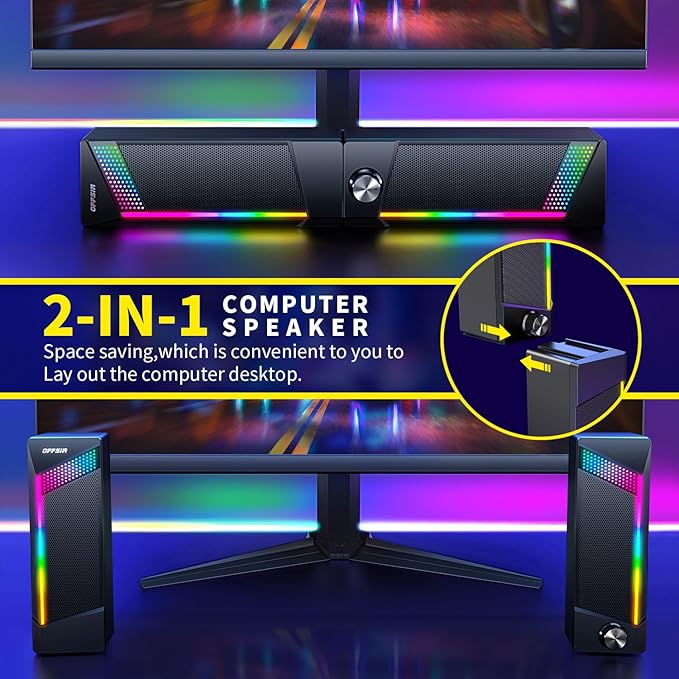 Computer Speakers, 2 in 1 PC Speaker, Gaming Speakers - Image 2
