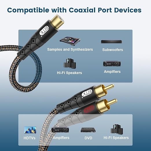 EMK RCA Splitter 2 Male to Female Extension Cable Dual Shielding Gold Plated - Image 3