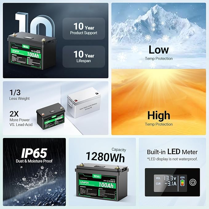 HQST 12 Volt 100Ah Lithium Iron Phosphate Battery - Image 3