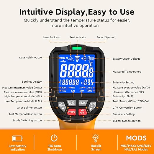 -58°F to 3992°F Infrared Thermometer IR Gun, High-Temp Digital Temperature Gun - Image 5