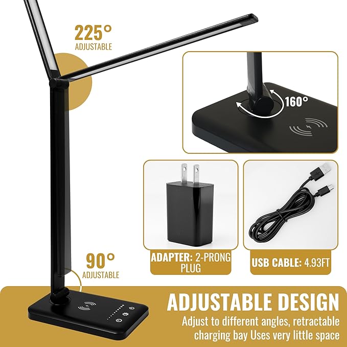 LED Desk Lamp with Wireless Charger – Touch Control Dorm Desk Lamp with USB - Image 6