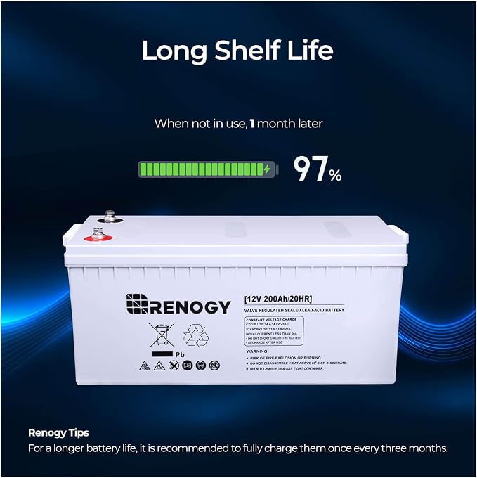 Renogy Deep Cycle AGM Battery 12 Volt 200Ah, 3% Self-Discharge Rate, 2000A Max - Image 5