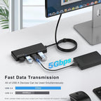 USB Hub, 2 ft Long Cable USB 3.0 Hub, USB Extender - Image 3