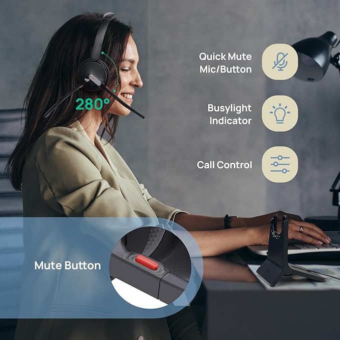 Yealink WH64 Hybrid Wireless Headset Dongle & Charging Stand, 492ft Range - Image 6