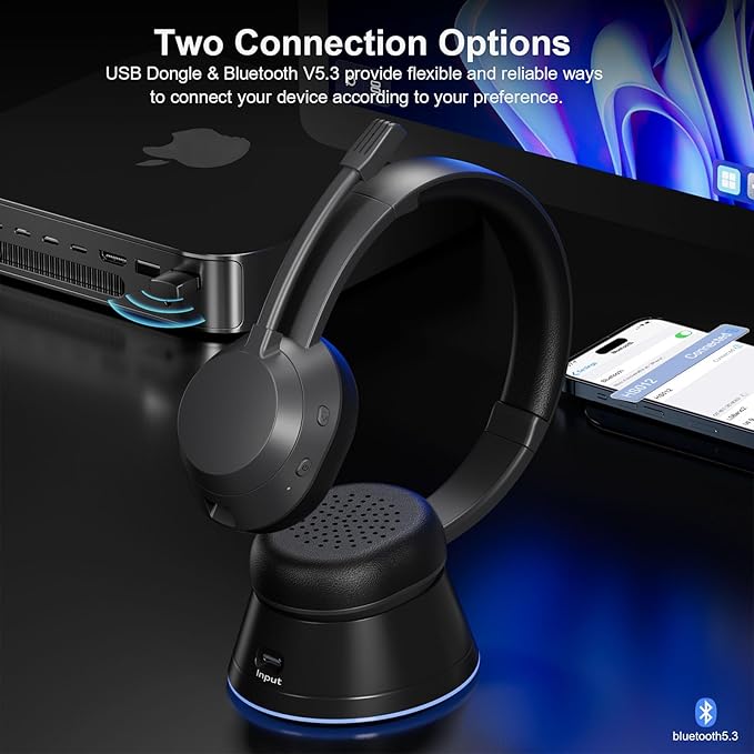 Wireless Headset with Mic for Work, Wireless Headphones with USB Dongle & - Image 6