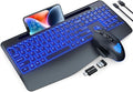 Wireless Keyboard and Mouse Backlits, Wrist Rest, LED Mouse, Rechargeable by SABLUTE