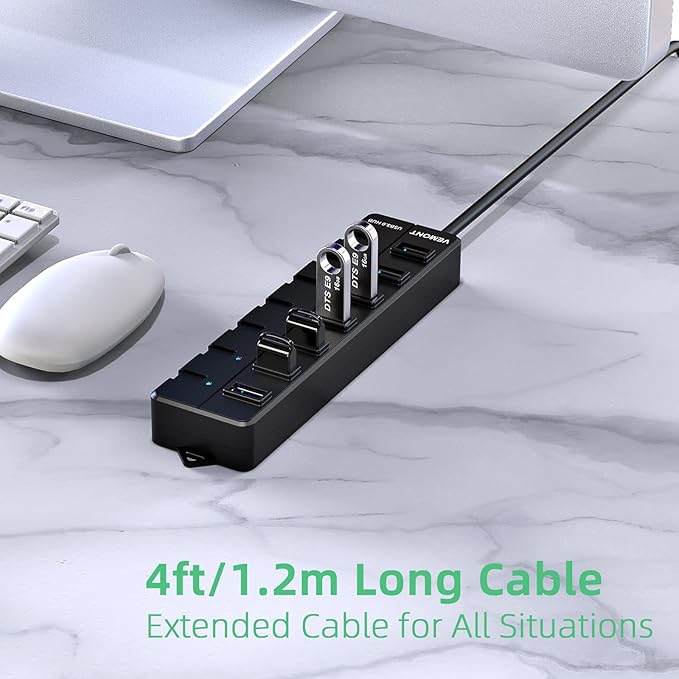 VEMONT USB hub, Computer Peripheral Equipment 7-Port USB 3.0 hub - Image 3